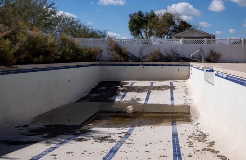 Drained in-ground swimming pool